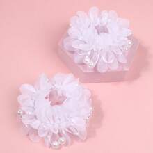 2pcs Girls' Cute White Fabric Beaded Hair Accessories Flower Hair Hoop Suitable For Daily Wear, Vacation Or Festival - White - View 6