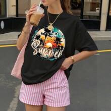 Camiseta Negra con Estampado de Verano y Palmeras para Playa y Vacaciones - Negro - Ver 3