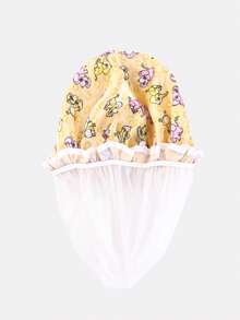 1pc Children's Shower Cap, Taffeta Printed Hair Care Cap, Baby Sleeping Cap - Little Elephant Yellow - View 2