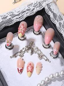 Bộ 24 miếng dán móng tay họa tiết hoa báo pastel nhẹ nhàng, chất liệu giả vỏ sò ngọc trai, hình dáng hạnh nhân, kèm sơn gel và dũa móng, lý tưởng cho các bạn gái/phụ nữ sử dụng hàng ngày, dự tiệc và sự kiện. - Nhiều màu - Xem 4