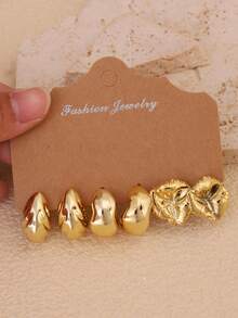 6-18pcs Gold-Tone Fashion Earring Set, Stylish & Elegant, Suitable For Daily, Party, And Event Wear - Gold - View 7