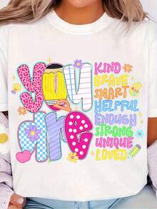 Women's Crew Neck Printed T-Shirt, 220g, 100% Cotton, Casual And Comfortable, Machine Washable, Ideal For All Seasons, Perfect For Casual Wear, Fun Sayings, Ideal For Leisure And Everyday Wear, A Must-Have, Fun Clothing, Versatile Top, Graphic T-Shirt-X - White - View 1