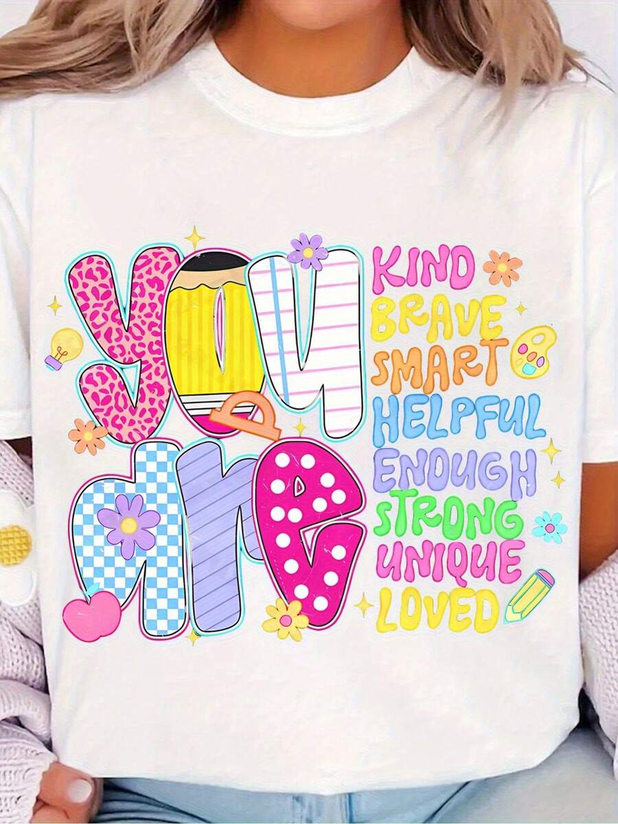 Women's Crew Neck Printed T-Shirt, 220g, 100% Cotton, Casual And Comfortable, Machine Washable, Ideal For All Seasons, Perfect For Casual Wear, Fun Sayings, Ideal For Leisure And Everyday Wear, A Must-Have, Fun Clothing, Versatile Top, Graphic T-Shirt-X - White - View 1