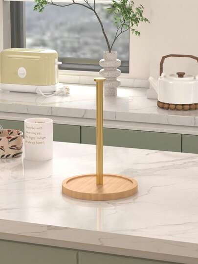 Giá đựng giấy vệ sinh bằng gỗ mộc mạc - Kiểu dáng nhà nông, hình tròn, đặt trên mặt bàn, thích hợp cho nhà bếp và phòng tắm, tự dính, hoàn thiện bằng gỗ tự nhiên, 1 chiếc.