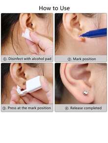 4Pcs/Set Ear Piercing Kit - 2 Packs Disposable Ear Piercing Gun Built In 316L Stainless Steel CZ Ear Studs, A Mark Pen And Ear Piercing Clean Threads, Professional Ear Piercing Kit For Women Men At Home Self Use Daily Wear Festival Gift - Multicolor - View 2
