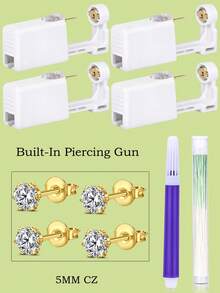 4Pcs/Set Ear Piercing Kit - 2 Packs Disposable Ear Piercing Gun Built In 316L Stainless Steel CZ Ear Studs, A Mark Pen And Ear Piercing Clean Threads, Professional Ear Piercing Kit For Women Men At Home Self Use Daily Wear Festival Gift - Multicolor - View 14