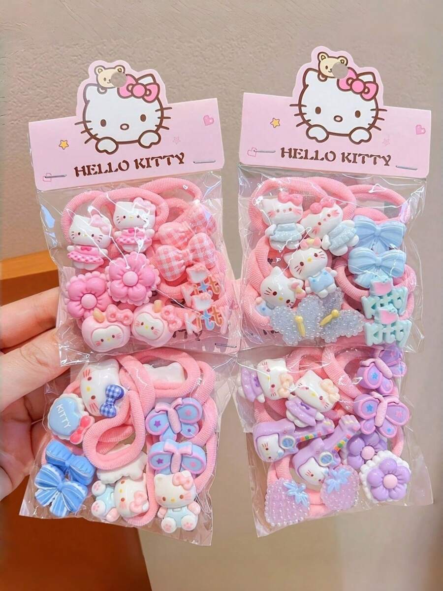 SANRIO 10 chiếc dây buộc tóc Hello Kitty, thiết kế Hello Kitty 3D, dây buộc tóc nữ tính, dây chun không làm hư tóc, dễ dàng tạo kiểu tóc đuôi ngựa, búi tóc, thêm nét ngọt ngào cho kiểu tóc hàng ngày, món quà hoàn hảo cho người hâm mộ Hello Kitty và con gái.