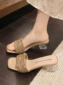 Women's Rhinestone Decorated Fashion Daily Wear High Heel Sandals - Champagne - View 5