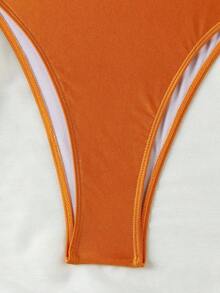 Traje de baño de una pieza negro, de cuello en V, elegante y sexy, de llegada nueva primavera/verano de Polovedo, adecuado para la playa, vacaciones, fiestas y citas - Naranja - Ver 5