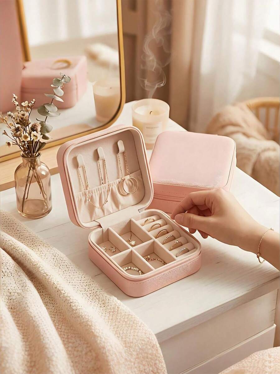 1pc Small Jewelry Box, Mini PU Leather Jewelry Storage Box, Women's Gift, Minimalist Jewelry Organizer For Travel And Home Use - Multicolor - View 1