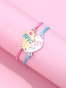 Bộ 2 vòng tay dệt hình trái tim BFF lồng vào nhau bằng hợp kim kẽm màu vàng xỉn và bạc xỉn mạ đầy màu sắc, thích hợp cho những người bạn thân nhất đeo làm đồ trang sức hàng ngày - Nhiều màu - Xem 5