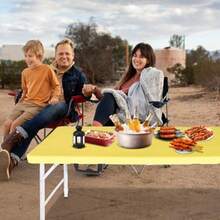 Mesa plegable de plástico portátil de 121 183 y 244 cm resistente color negro para picnic mesa de comedor plegable para camping fiesta cocina interior y exterior - Amarillo claro - Ver 8