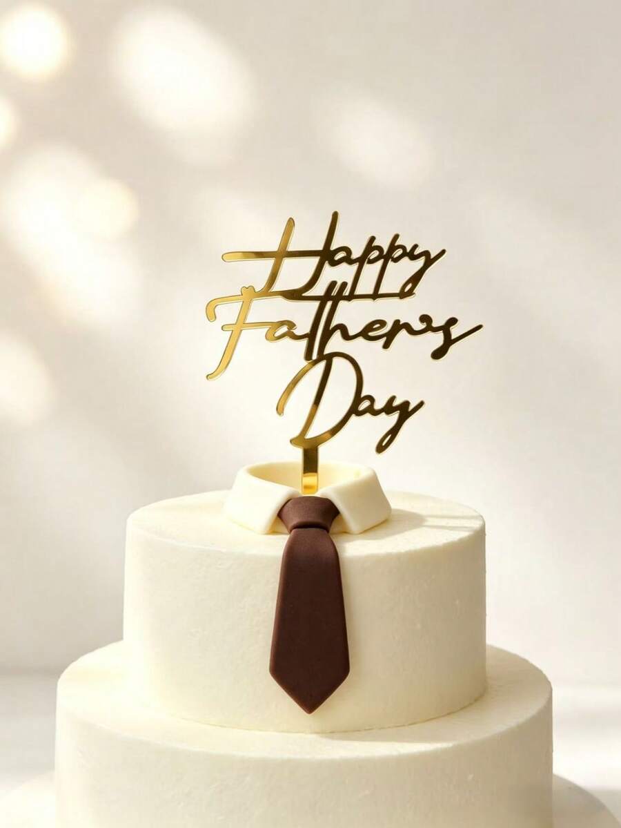 3pcs Gold Acrylic Cake Toppers, Happy Father's Day Cake Decor, Party Decorations - StyleB - View 1