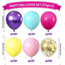 Conjunto de 55 balões rosa, roxo e azul, incluindo balões rosa-choque, amarelo, roxo e verde-água, com confete de 30 cm (12 polegadas), ideais para casamentos, chás de bebê, decoração de festas de aniversário, encontros de verão, shows, noivados e festas infantis. - View 9