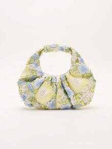 Bolso de mano para mujer, novedad de primavera 2024, de una sola pieza, de color sólido, con perlas sintéticas brillantes, diseño de nube en PU, moderno y con costuras concisas. - Verde 3 - Ver 6
