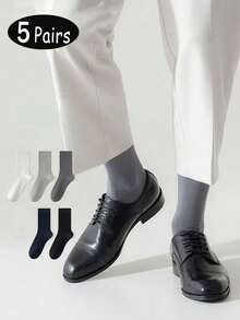 5 Pairs Casual Solid Color Sports Socks, Minimalist Black Long Socks For Teenagers, Suitable For Spring, Summer And Autumn - Multicolor - View 10