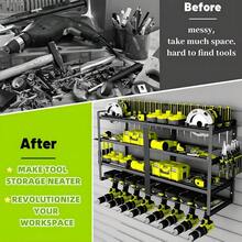 4- Layer 8- Slot Durable Wall Mount Power Tool Organizer With Drill Holders, Perfect Garage Tool Holder & Organizer Rack, Easy To Install, Utility Racks - 4 Tier-39.12x19.81x30.99cm - View 7