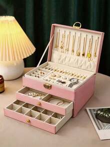 Hộp đựng trang sức 3 tầng dung tích lớn, hộp đựng trang sức di động có ngăn kéo, thích hợp để đựng nhẫn, dây chuyền, đồng hồ, bông tai, vòng tay. - Nhiều màu - Xem 13