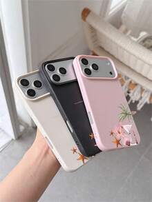 Bộ 3 ốp lưng điện thoại tối giản sáng tạo hình cây dừa, vỏ sò hồng, hoa, cocktail, chất liệu TPU vân vải chống rơi, chống trầy xước, mềm mại, tương thích với Apple 11/12/13/14/14Plus/15/15Plus/16/16Plus/7/8Plus/17/17Pro - Nhiều màu - Xem 3