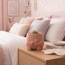 Cute Succulent Plant Pots, Animal Face Shaped Planters Suitable For Indoor Plants, Decorate Desktops, Shelves And Home Decor, Pink Grey White - A - View 7