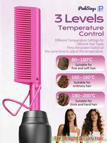 PinkSings Cepillo eléctrico de cerámica - Adecuado para pelucas de barba negra natural, cepillo eléctrico de calentamiento rápido de 30 segundos con soporte plegable anti-quemaduras, regalo para vacaciones - Ver 9