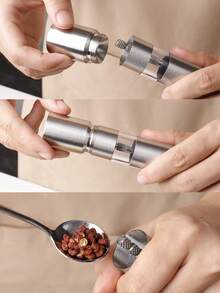 1个不锈钢胡椒研磨器，迷你手动香料研磨器，粗盐研磨器，研磨粗细可调，礼盒包装，便携式户外露营厨房调味研磨器，送给母亲或朋友的礼物 - 彩色 - 查看 8
