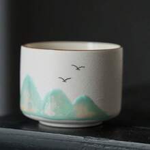 4pcs/Set Artistic Ceramic Tea Cup Set, Landscape Painting Style Mini Tea Cups, Cute Multicolor Ceramic Tea Cups, Home Decor Tea Break Time, Perfect Gift For Friends - Multicolor - View 5