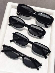 4pcs/Set Casual Summer Women's Fashion Frame Fashion Glasses, Y2K Style, UV Protection, Great For Beach, Travel, Party, Daily Wear - Black - View 3
