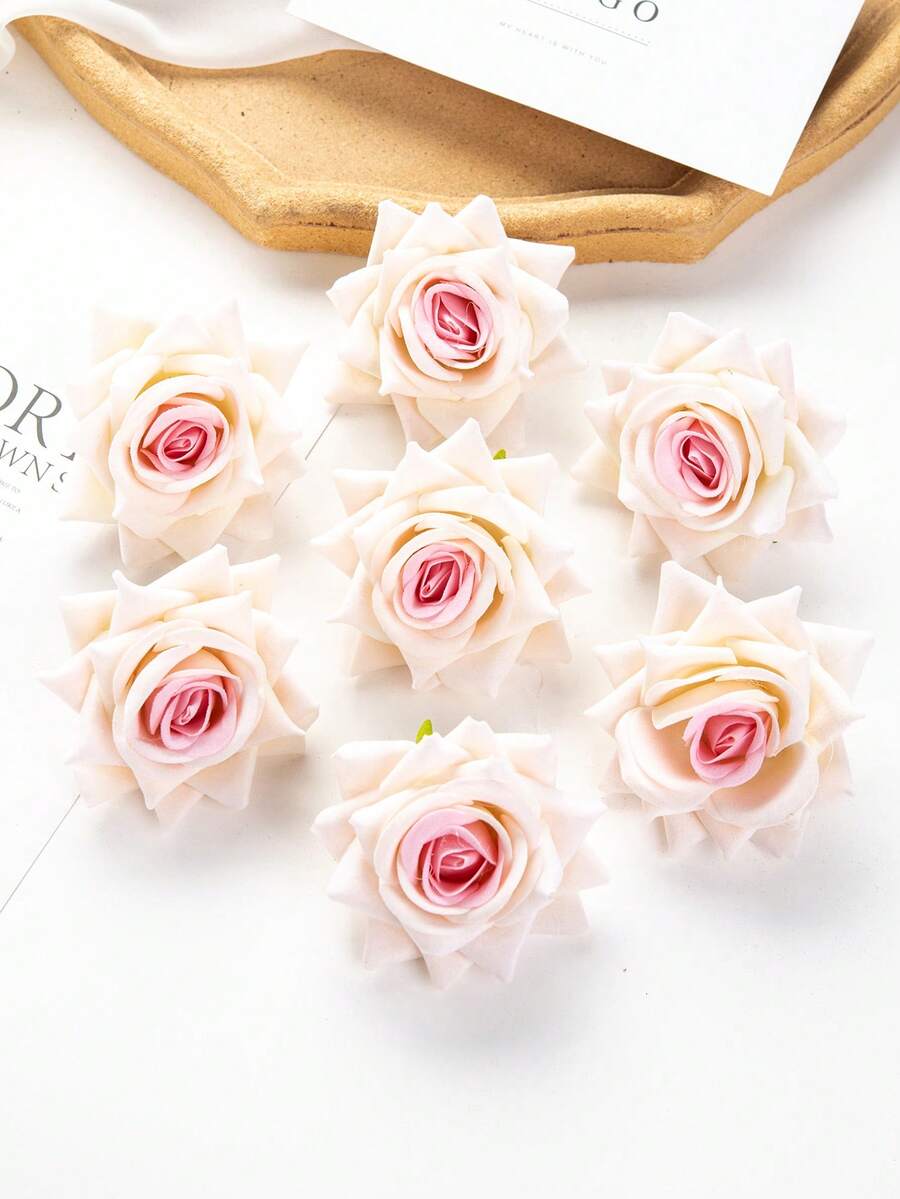 5朵仿天鹅绒玫瑰花,丝缎材质,适合秋季装饰、教室装饰、DIY花环、新娘手腕花、家居装饰、生日蛋糕装饰等。 - 淺粉色 - 查看 1