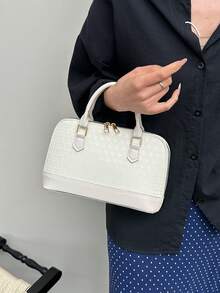 2025 New European And American Fashion Embossed Shell Handbag, Suitable For Teenage Girls, Female College Students, White-Collar Workers, Suitable For Office, School, Work, Business, Commuting, Outdoor, Travel, Outing - White - View 5