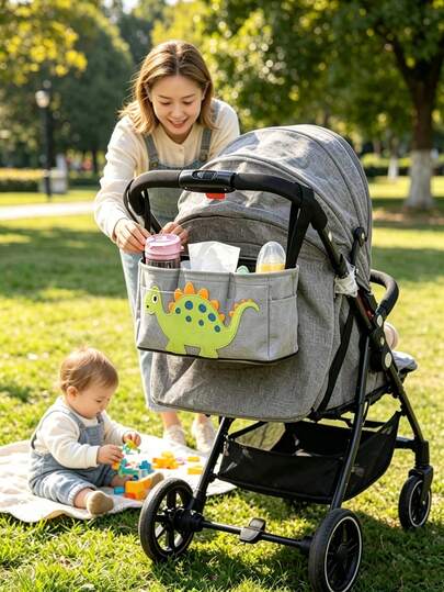 1 túi treo đựng đồ cho xe đẩy hình khủng long hoạt hình cho bé, túi đựng đồ hoạt hình đa năng, phụ kiện xe đẩy em bé đa năng dung tích lớn, túi treo đựng đồ cho xe đẩy em bé.
