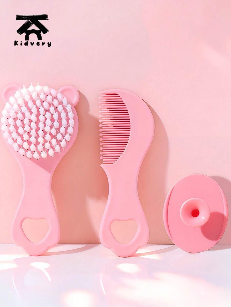 3pcs Baby Grooming Set, Newborn Comb, Soft Silicone Face Brush - Multicolor - View 1