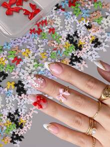 QIANJIKU 12 pièces/set Décorations d'art pour ongles en 3D nœud papillon mixte, style Y2K multicolore en résine, accessoires pour ongles avec perles et strass, fournitures DIY pour ongles girly - Multicolore - Voir 8