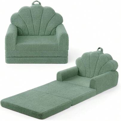 Kids Couch, 2-In-1 Soft Toddler Couch Fold Out, Toddler Chair Comfy, Convertible Sofa To Lounger, Kids Furniture Playroom, Birthday, Children'S Day, Green