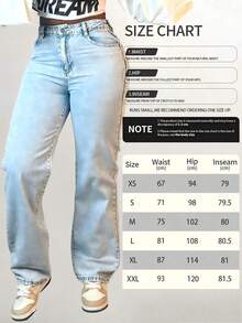 Black Wide Leg Jeans For Women, High Waist Loose Straight Denim Trousers, Casual Streetwear Baggy Pants Women's Casual High Waist Black Wide Leg Jeans - 淺藍色 - 查看 5