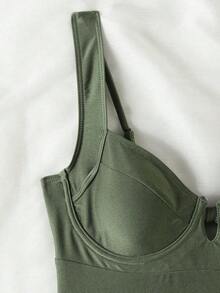 Traje de baño body elegante y sexy de cuello en V rojo, de llegada nueva primavera/verano de Polovedo, para playa, fiesta, cita, vacaciones - verde militar 2 - Ver 4