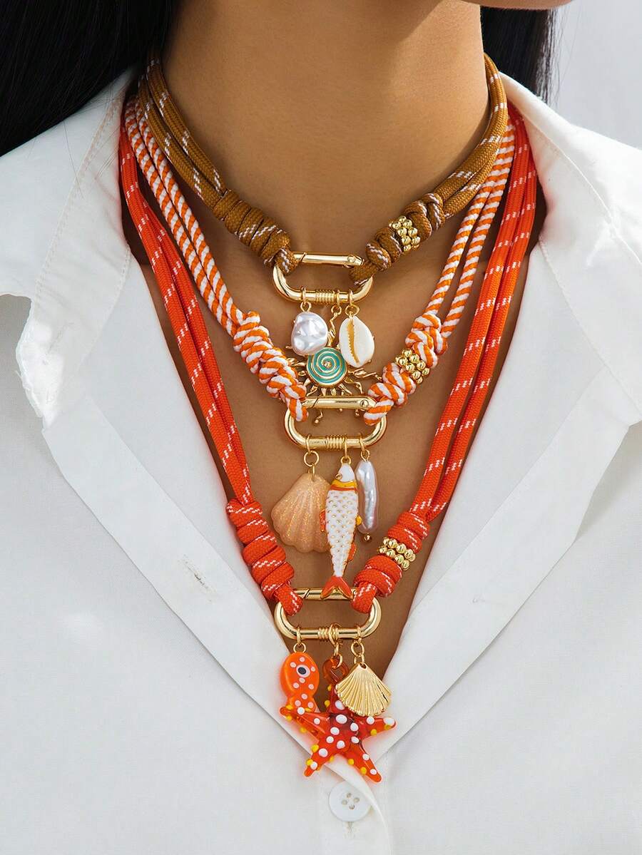 1pc Fashionable & Elegant Bohemian Style Ocean Life Jewelry Accessory Necklace, Suitable For Daily Wear, Festivals, Parties And Beach Vacation - Necklace - View 1
