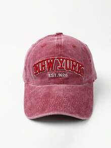1 chiếc mũ lưỡi trai unisex thêu logo New York đã qua xử lý, thích hợp để chống nắng, chơi thể thao, đi biển, đi nghỉ mát. - Màu Đỏ Sâu - Xem 15
