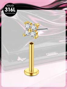 Flat Back Press-In Lip Stud, Screwless Personalized Nose Ring Medusa Lip Piercing Jewelry, Butterfly Heart-Shaped Zirconia Lip Stud Piercing Jewelry - Pole Type - View 12