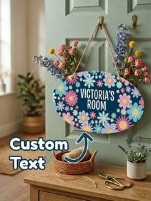 Placa de madeira personalizada para porta (1 unidade), placa com nome personalizada, placa personalizada para porta de quarto, placa personalizada para porta de jardim, placa de boas-vindas para porta de entrada, decoração de parede para quarto, placa de identificação para pendurar, presente personalizado para família, casal, inauguração de casa, aniversário, decoração de casa - Azul marinho - Ver 6