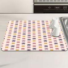 1pc Colorful Skull Pattern Multipurpose Absorbent Mat, Polyester Waterproof Countertop Protector Pad For Kitchen, Dining Table, Dish Drying, Washing Machine, Bathroom, Coffee Machine, Kitchen Accessories, Party Supplies - Retro Floral - View 2