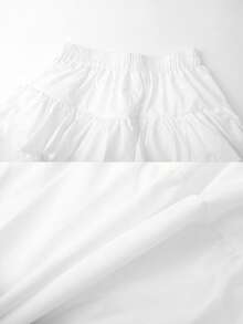 Rok Mini Lipit Polos Sederhana untuk Wanita, Pakaian Kasual Sehari-hari Warna Putih Musim Semi - Putih - View 6