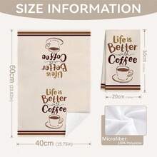 MEMNUN 2件裝棕色愛心咖啡愛好者「Life Is Better With Coffee」印花廚房抹布/洗碗布 40*60cm/45*70cm 超細纖維現代柔軟抹布，廚房抹布、洗碗布、手巾、抹布、家居裝飾、廚房裝飾、烹飪烘焙手巾、廚房配件，可機洗，清潔用品，適用於餐廳廚房日常裝飾與禮品，四季皆宜 - 彩色 - 查看 4