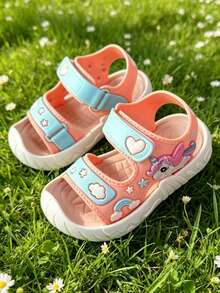 Cute Unicorn Girls' Sandals, Soft Sole Comfortable Breathable Low-Top Hook And Loop Adjustable Children's Sandals, Suitable For Spring/Summer Indoor & Outdoor Wear, Can Be Used As Casual Shoes Or Beach Shoes, Kids Shoes - Watermelon Pink - View 4
