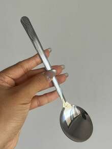 5pcs Stainless Steel Hammered Finish Spoon Set - Ideal For Soup, Dining And Kitchen, Also Great For Learning - Multicolor - View 3