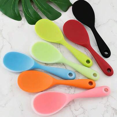1pc High Heat Resistant Silicone Serving Spoon, Multipurpose Kitchen Spoon, Silicone Mixing Spoon, Salad Spoon, Heat Resistant Rice Spoon, Non-Scratch Pot Spoon, Silicone Kitchen Utensil