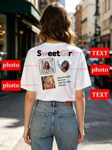 Customized - Women's V-Neck Oversized T-Shirt For Summer, Personalize With Photo, Pattern, Text, Name, Logo White - White - View 3