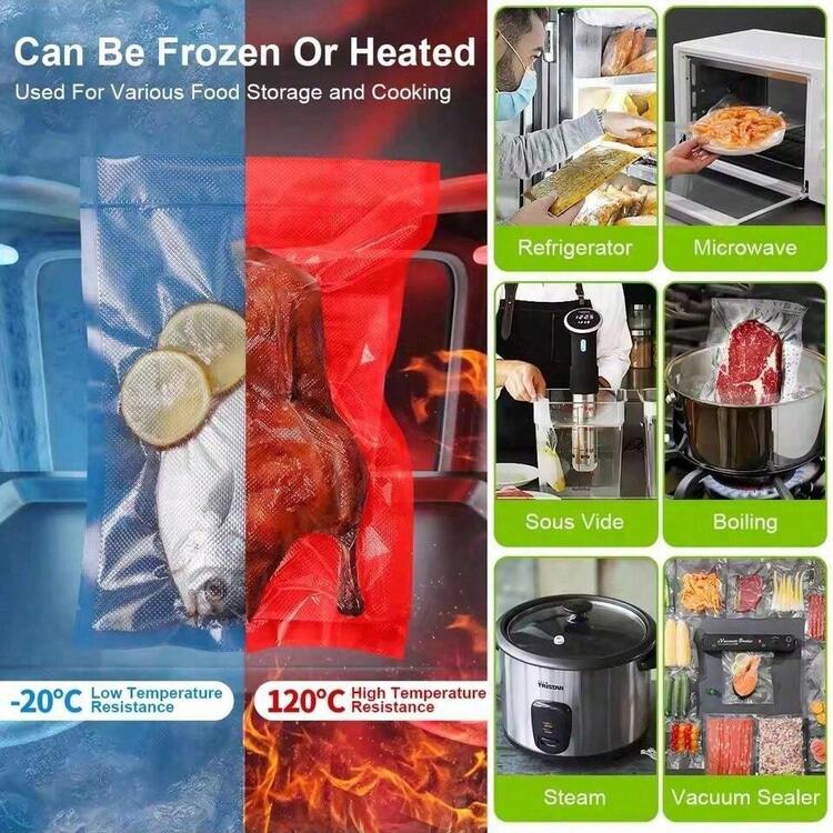 50Pcs Vacuum Sealer Bags Embossed Food Saver Bags For Sous Vide Cooking Fresh Keeping & Freezer - Transparent - View 3