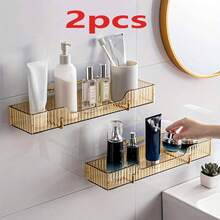 2pcs/Box Wall-Mounted Metal Frame Thickened Bathroom Storage Rack, Bathroom Hanging Rack, Adhesive No-Drill Shower Caddy, Shower Wall Shampoo & Shower Gel Rack, Bathroom Storage Rack, Shower Organizer Basket, Bathroom Accessories - Multicolor - View 14