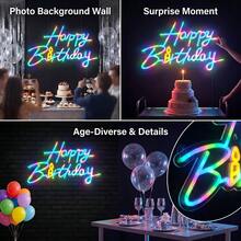 1pc RGB Happy Birthday Neon Sign, Color Changing LED Party Wall Decor With Remote Control And APP Control, Suitable For Birthday Celebration Room Decoration - Multi-color light - View 3